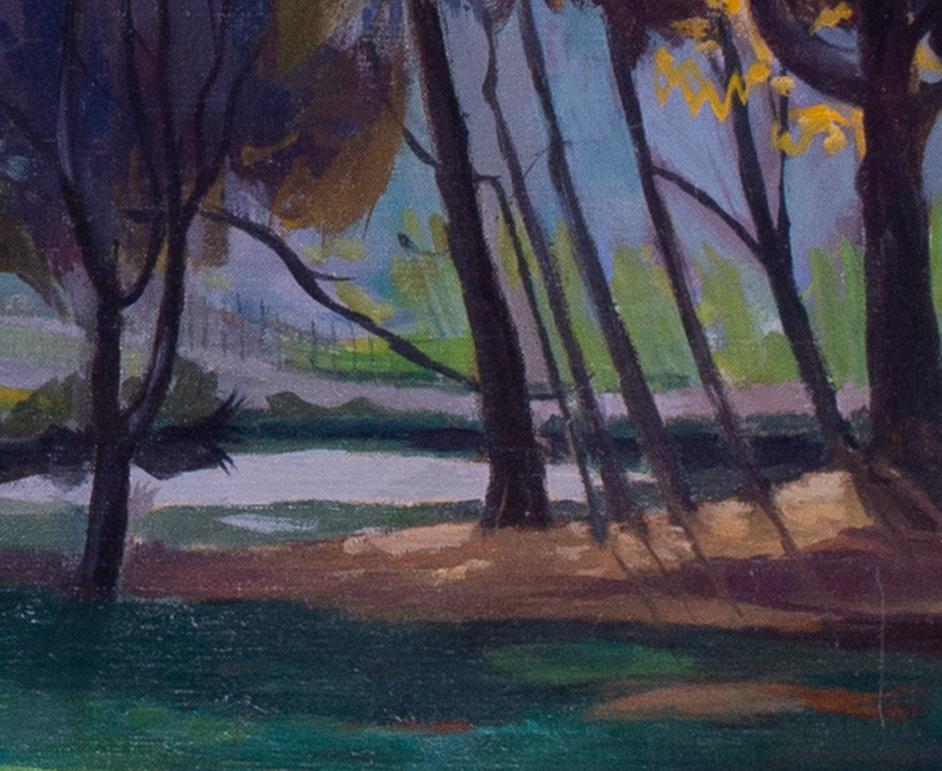 Peinture de paysage d'un étang des bois par l'artiste féminine du 20e siècle Phyllis Bray en vente 2