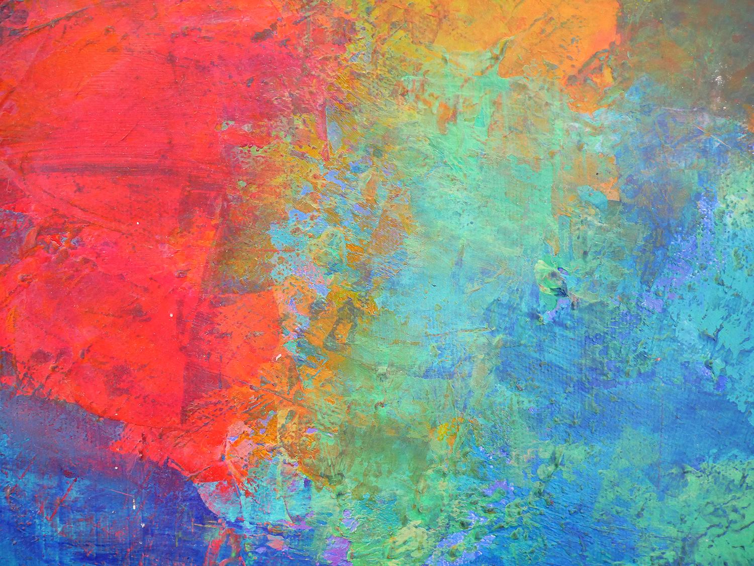 “Saturday Morning” Modern Red, Blue, and Green Abstract Expressionist Painting For Sale 7