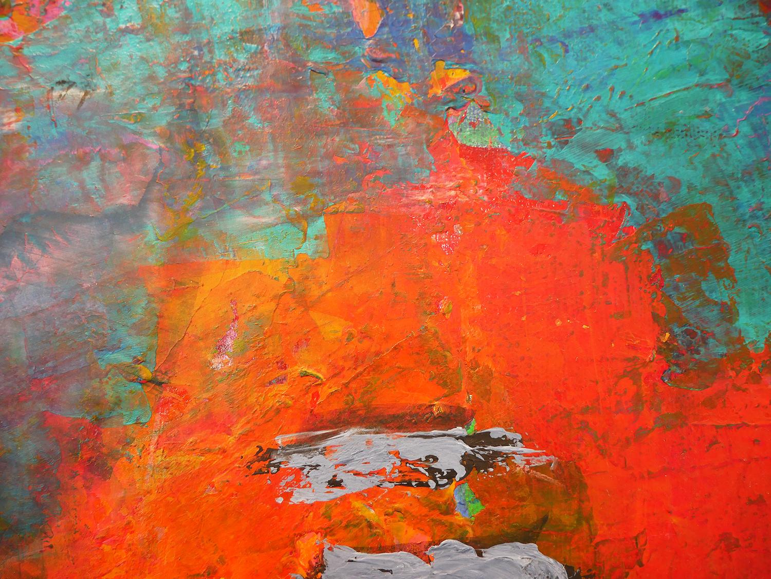 Peinture expressionniste abstraite rouge, bleue et verte Saturday Morning en vente 5