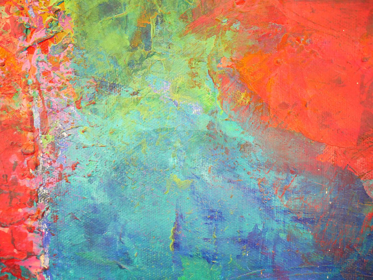 Peinture expressionniste abstraite rouge, bleue et verte Saturday Morning en vente 6