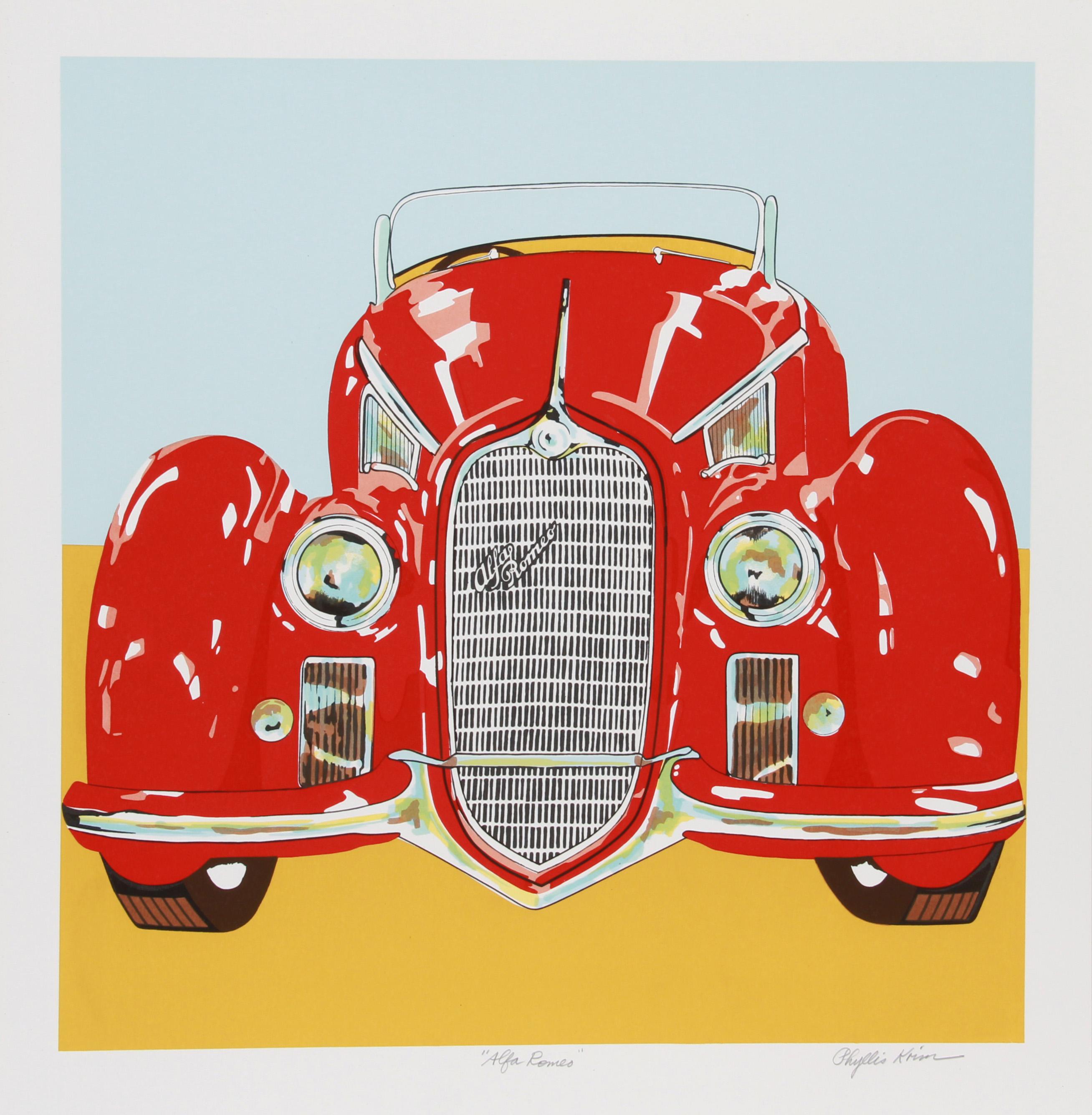 Alfa Romeo
Phyllis Krim, Américaine (1930-2014)
Date : vers 1979
Sérigraphie, signée et numérotée au crayon.
Edition de 200, AP 30
Taille de l'image : 22 x 22 pouces
Taille : 66,04 cm x 66,04 cm (26 in. x 26 in.)