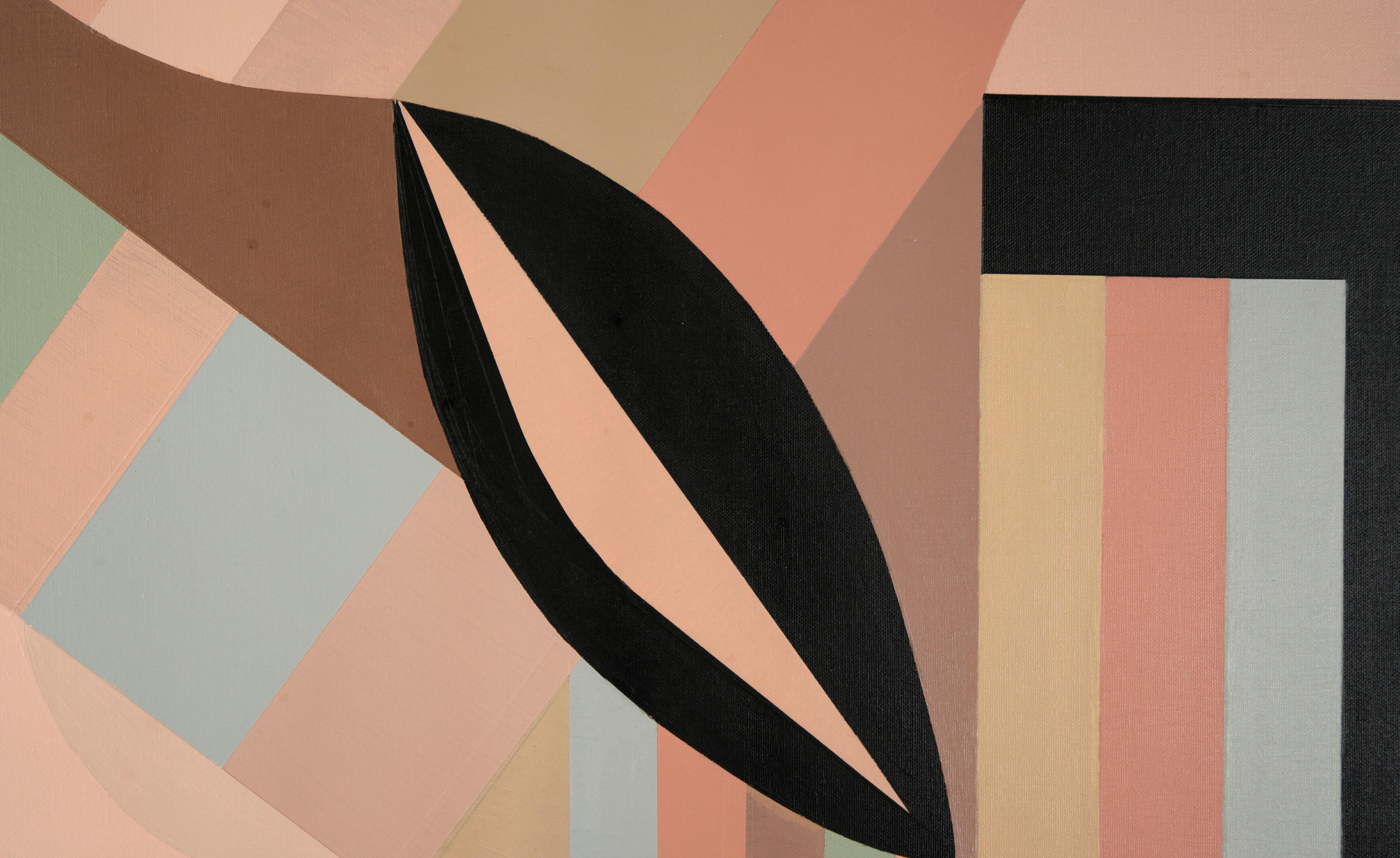 Modernist Geometric Abstract in Pastel Colors, in Acrylic on Canvas - Cubist Painting by Phyllis Louise