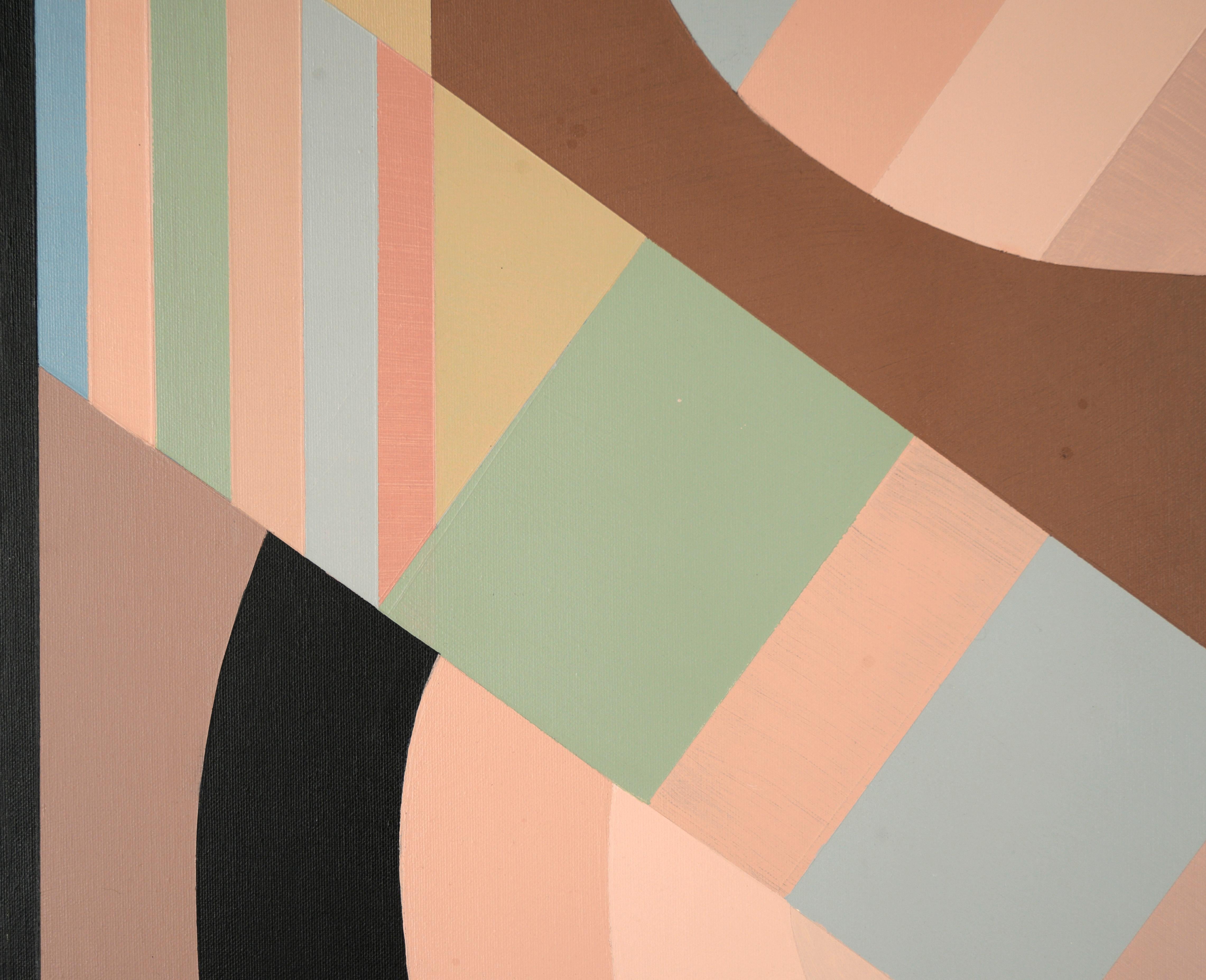 Modernist Geometric Abstract in Pastel Colors, in Acrylic on Canvas - Brown Abstract Painting by Phyllis Louise