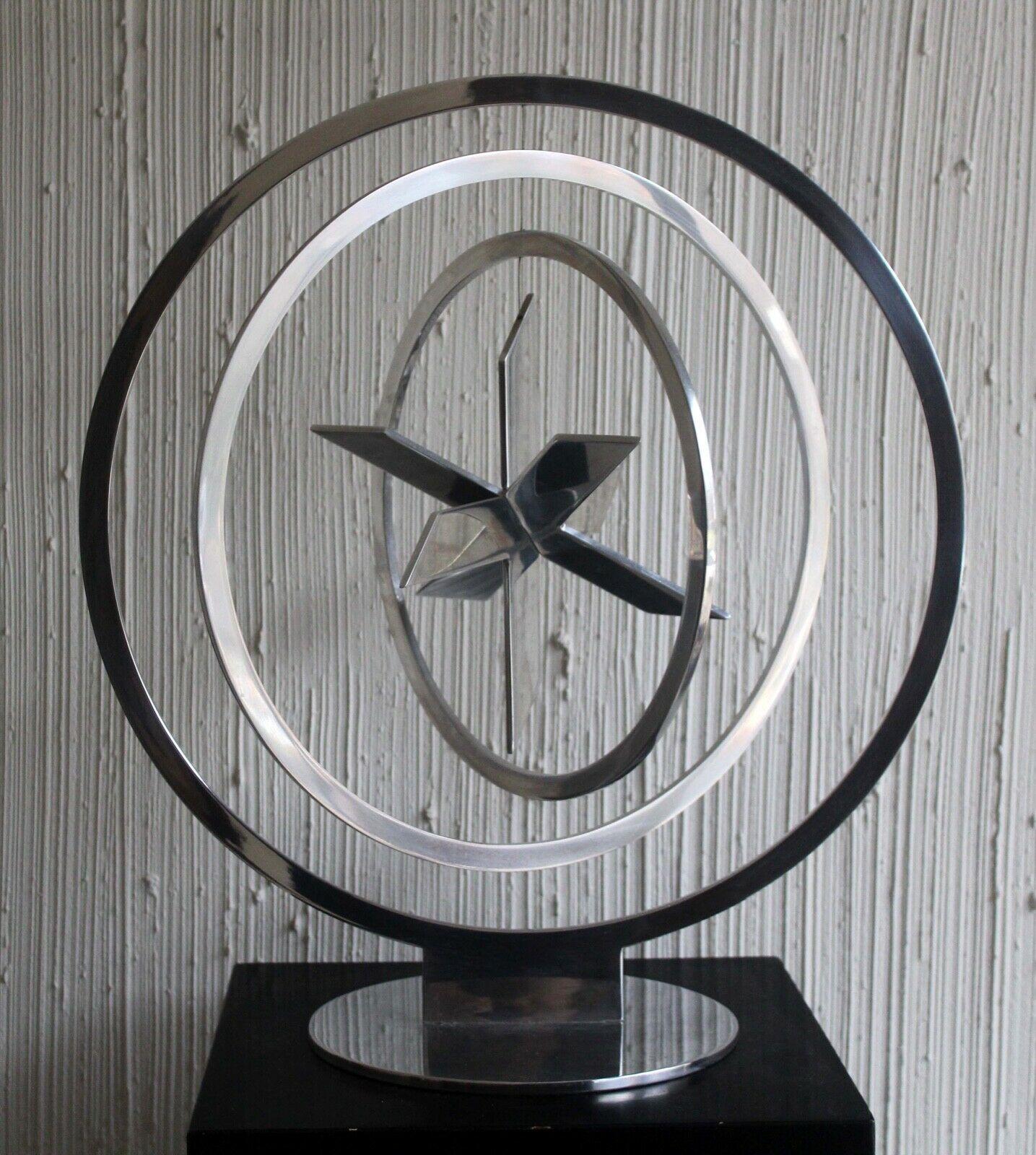 20th Century Phyllis Mark Kinetic Modern Steel Metal Floor Sculpture with Pedestal Signed For Sale