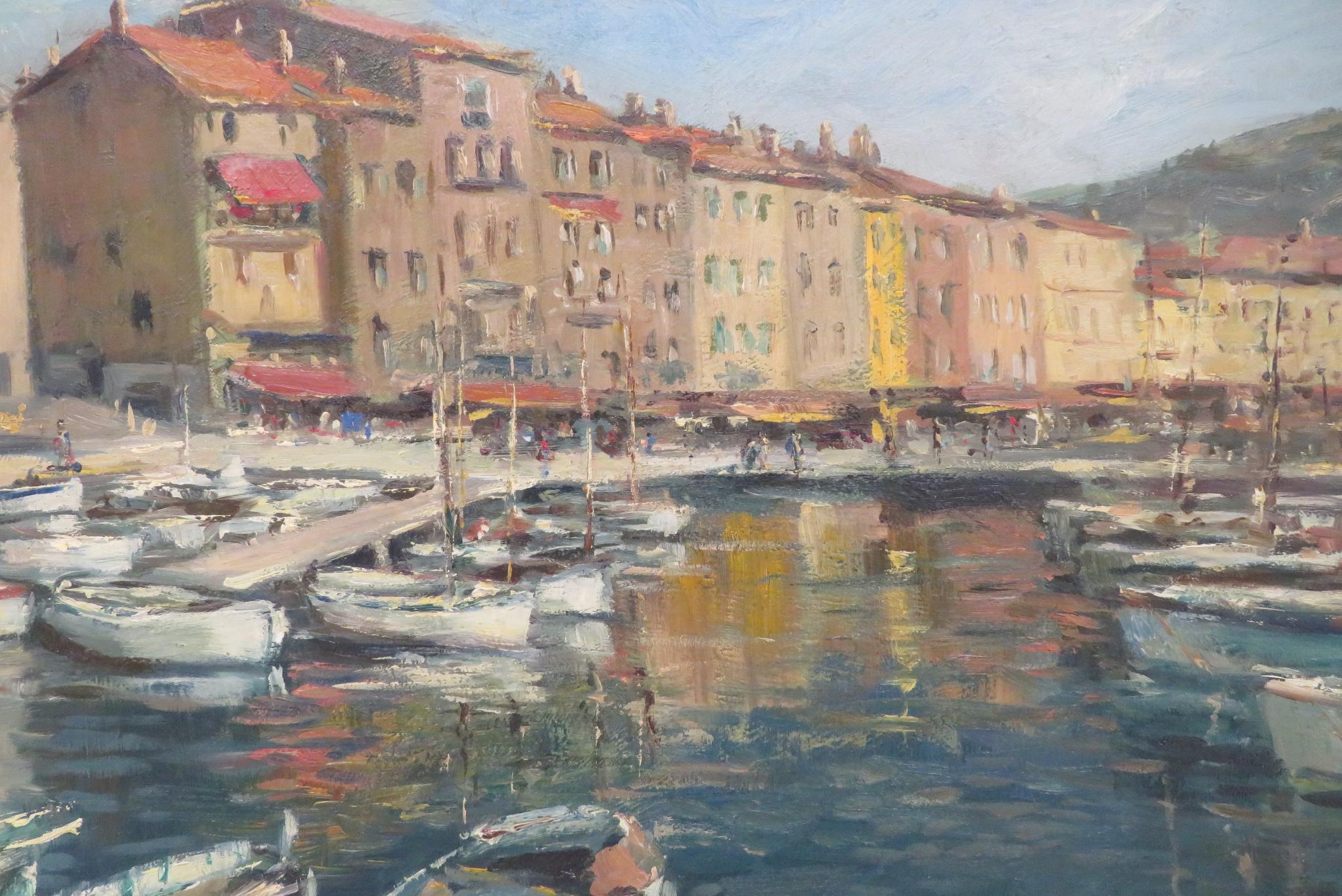 Original mid Century French impressionist oil painting of ST TROPEZ FRANCE  1