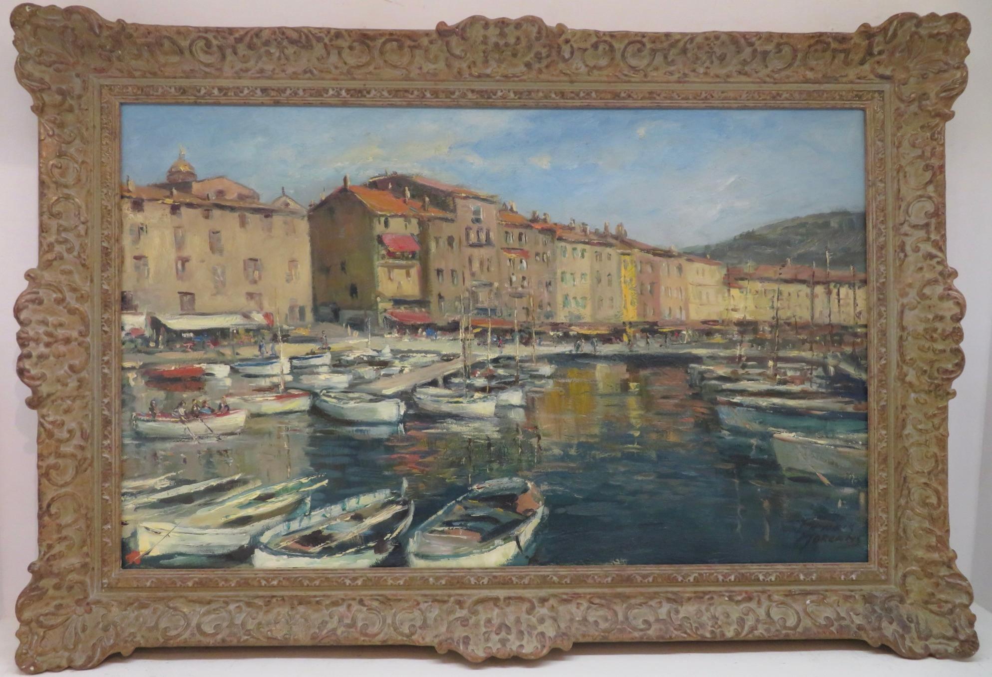 Phyllis May Morgans Landscape Painting - Original mid Century French impressionist oil painting of ST TROPEZ FRANCE 