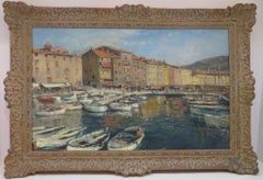 Vintage Original mid Century French impressionist oil painting of ST TROPEZ FRANCE 