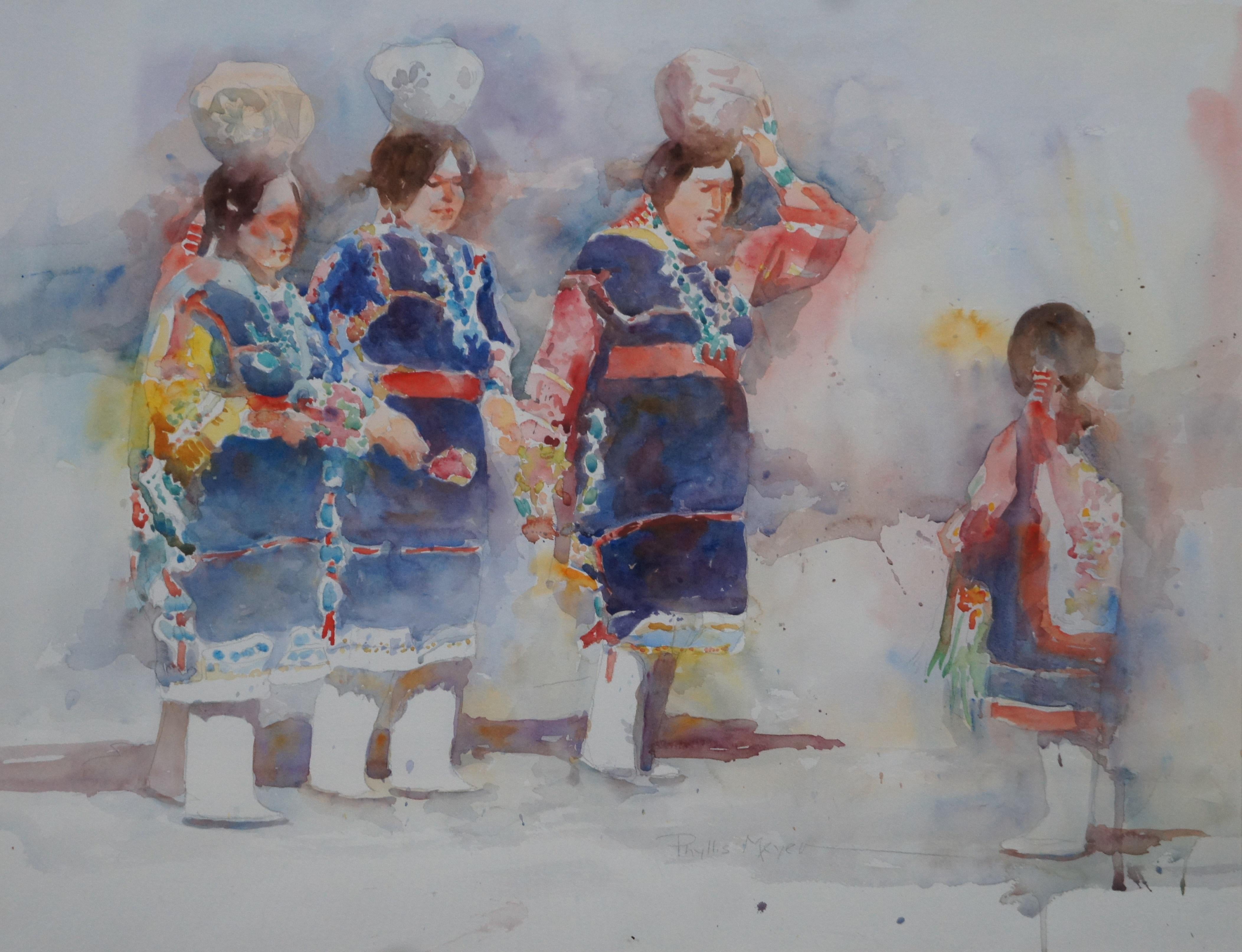 Phyllis Meyer Southwestern Zuni Tradition New Mexico Watercolor Painting  In Good Condition For Sale In Dayton, OH