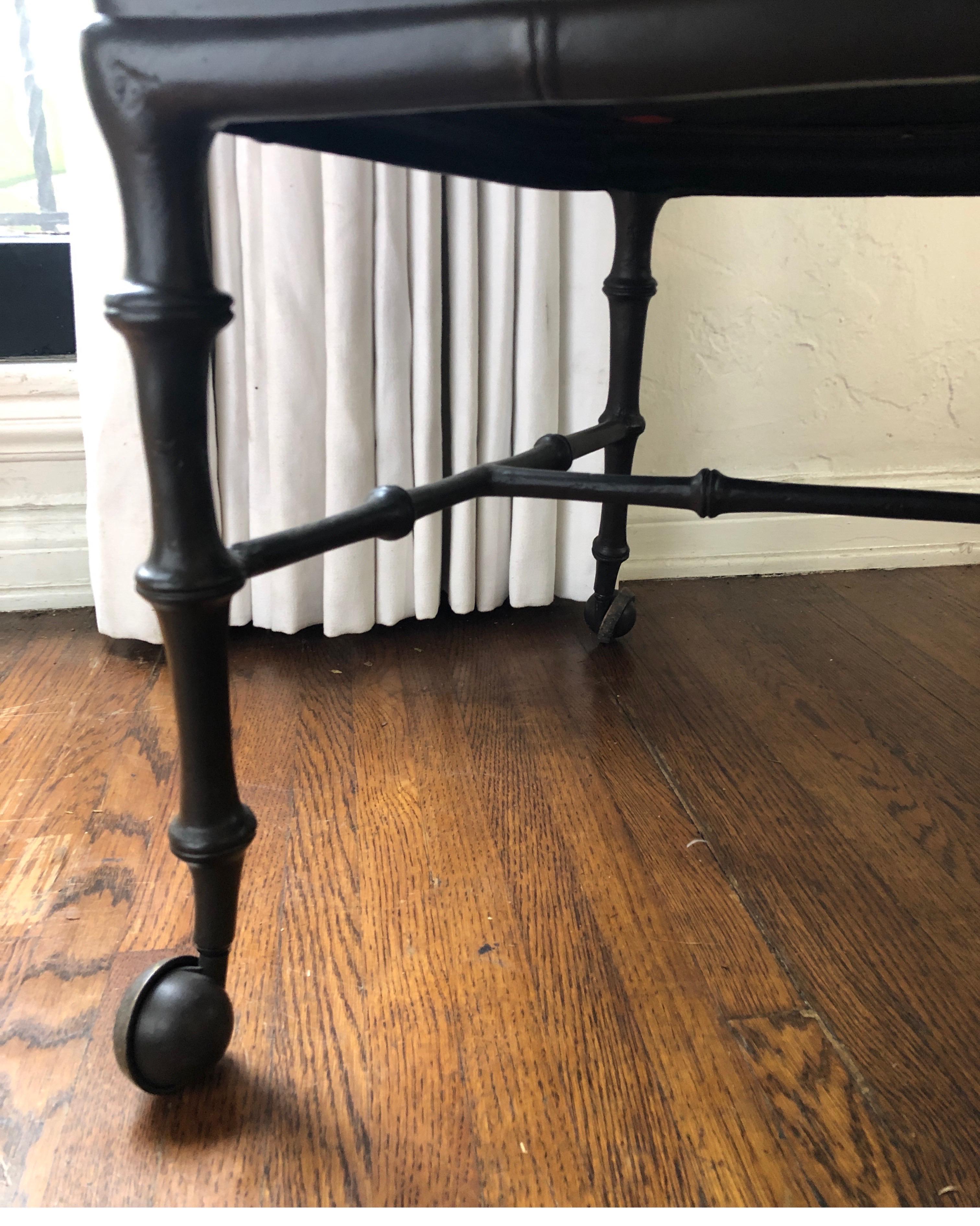 20th Century Phyllis Morris Faux Bamboo Ebony Iron Armchair on Casters