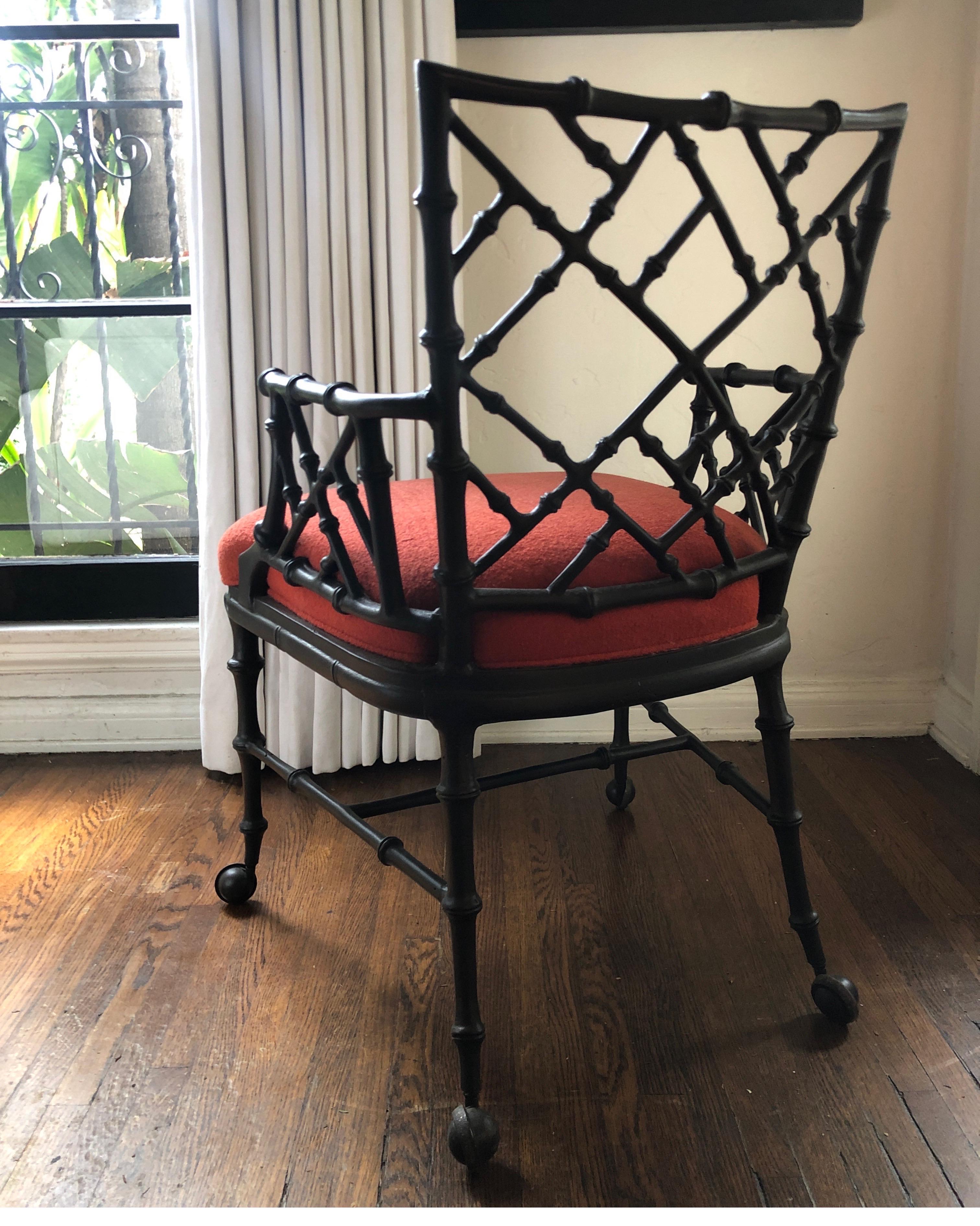 Phyllis Morris Faux Bamboo Ebony Iron Armchair on Casters 3