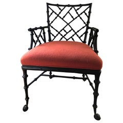 Vintage Phyllis Morris Faux Bamboo Ebony Iron Armchair on Casters