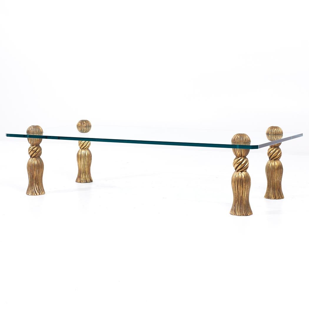 Mid-Century Modern Phyllis Morris Mid Century Gilt Tassels and Glass Coffee Table For Sale
