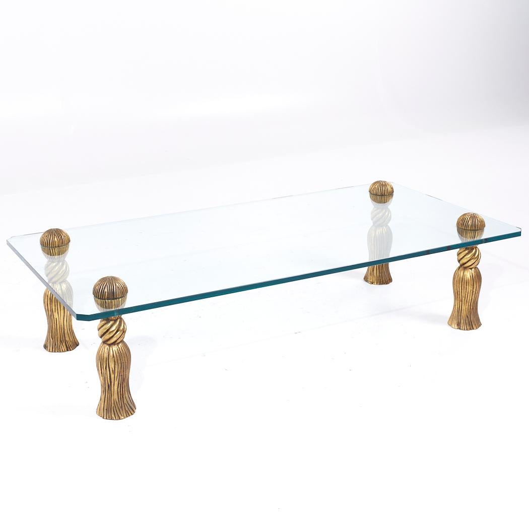 Phyllis Morris Mid Century Gilt Tassels and Glass Coffee Table In Good Condition For Sale In Countryside, IL