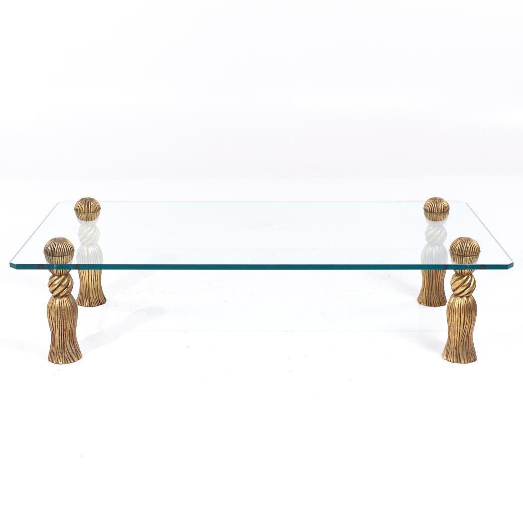 Late 20th Century Phyllis Morris Mid Century Gilt Tassels and Glass Coffee Table For Sale