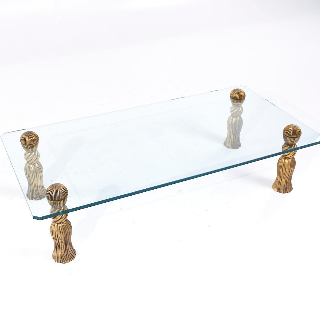 Phyllis Morris Mid Century Gilt Tassels and Glass Coffee Table For Sale 2