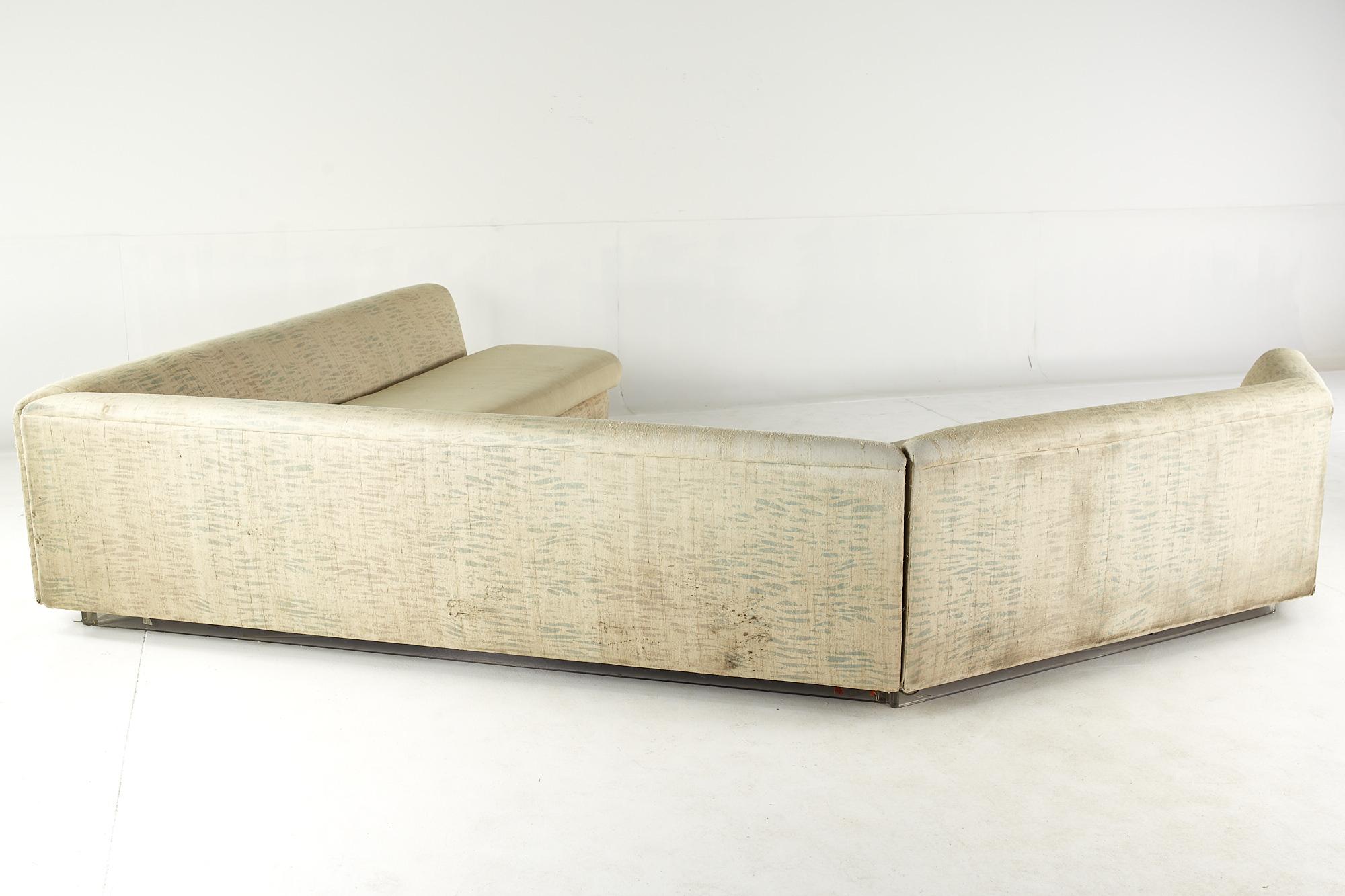 Late 20th Century Phyllis Morris Mid-Century Illuminated Lucite Base Sectional Sofa For Sale