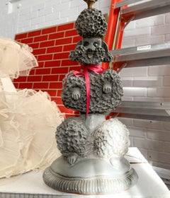 Phyllis Morris Original Poodle Table Lamp, Signed, Black, 1952 Vintage Lampshade