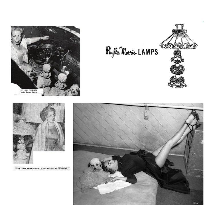 Hollywood Regency Phyllis Morris Original Poodle Table Lamp, Signed, Black, 1952 Vintage Lampshade