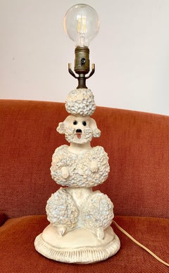 Phyllis Morris Lámpara de mesa caniche original, firmada, azul, 1952 Hollywood Regency