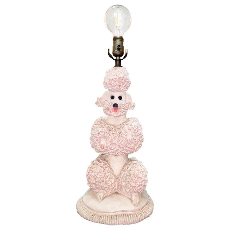 Phyllis Morris Original Poodle Table Lamp, Signed, Pink, 1952 Hollywood