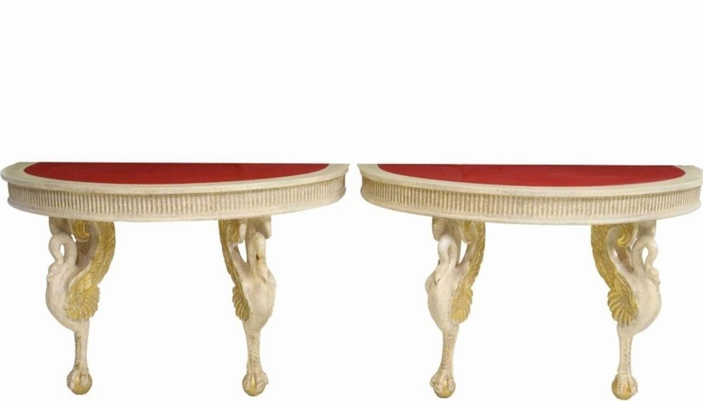 Phyllis Morris Signed Hollywood Regency Swan Console Table Pair For Sale 3