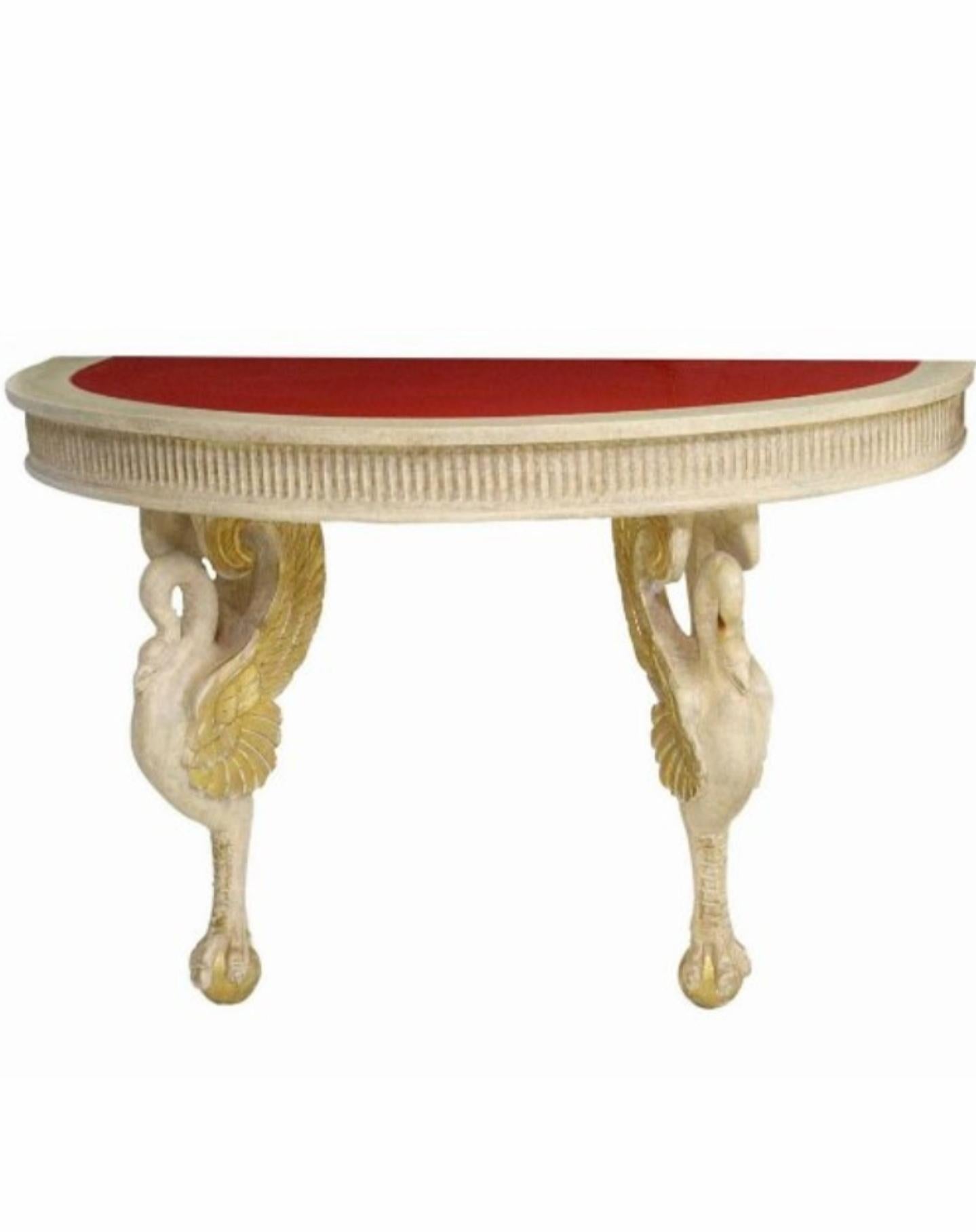 Hand-Carved Phyllis Morris Signed Hollywood Regency Swan Console Table Pair For Sale