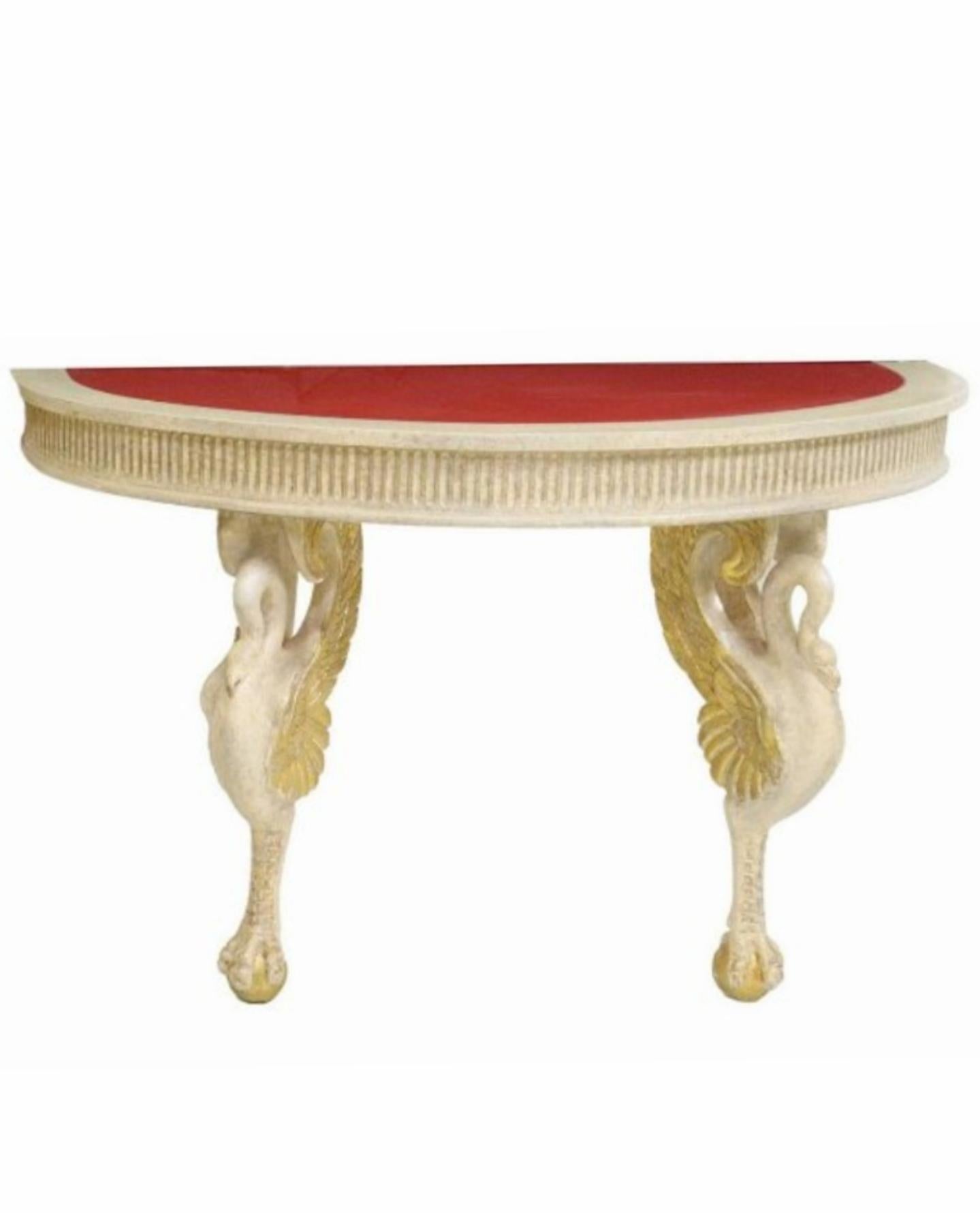 Phyllis Morris Signed Hollywood Regency Swan Console Table Pair In Good Condition For Sale In Forney, TX