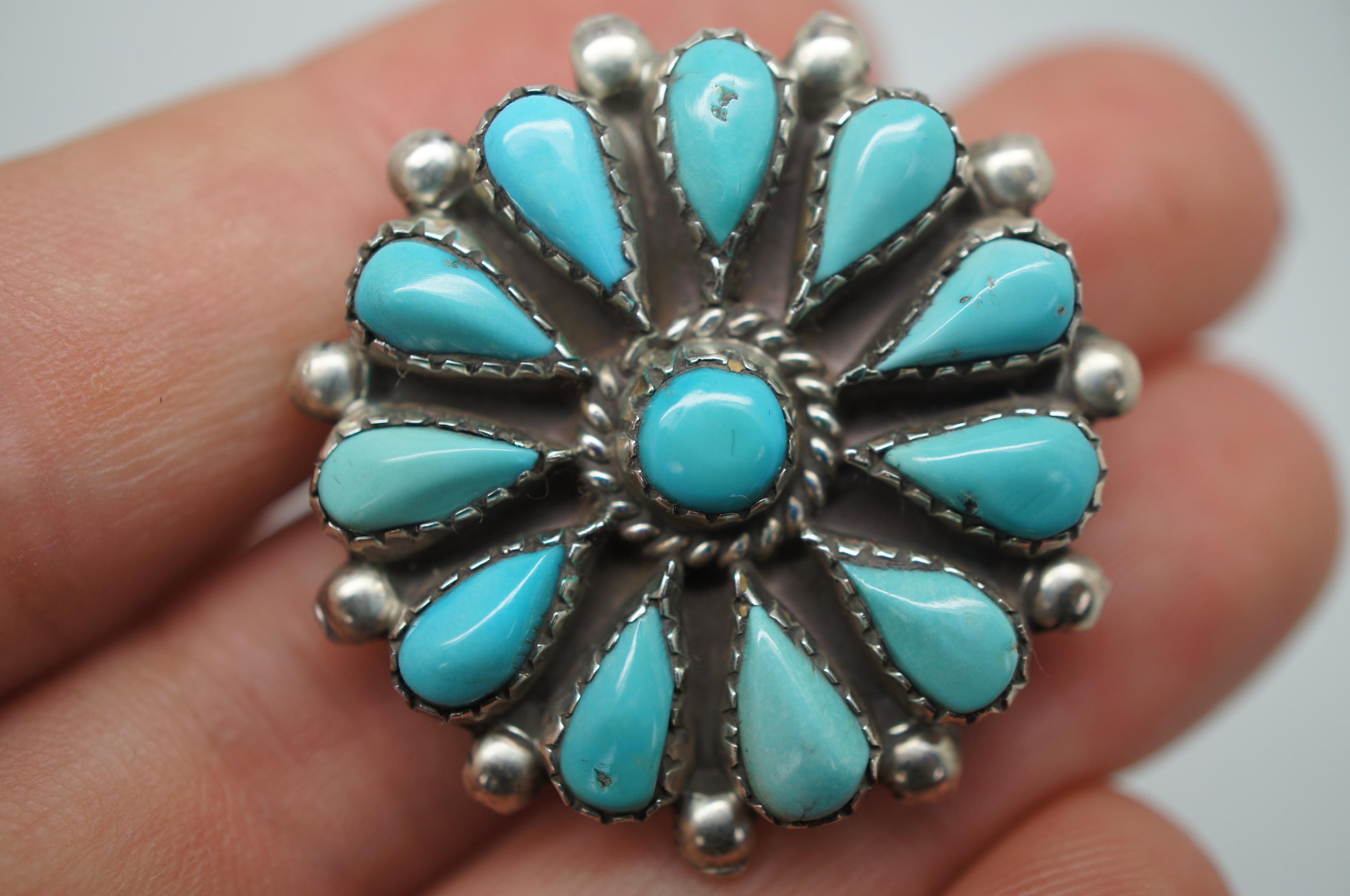 Phyllis Ortega Navajo Sterling Silver Turquoise Zuni Petit Point Jewelry Set 7