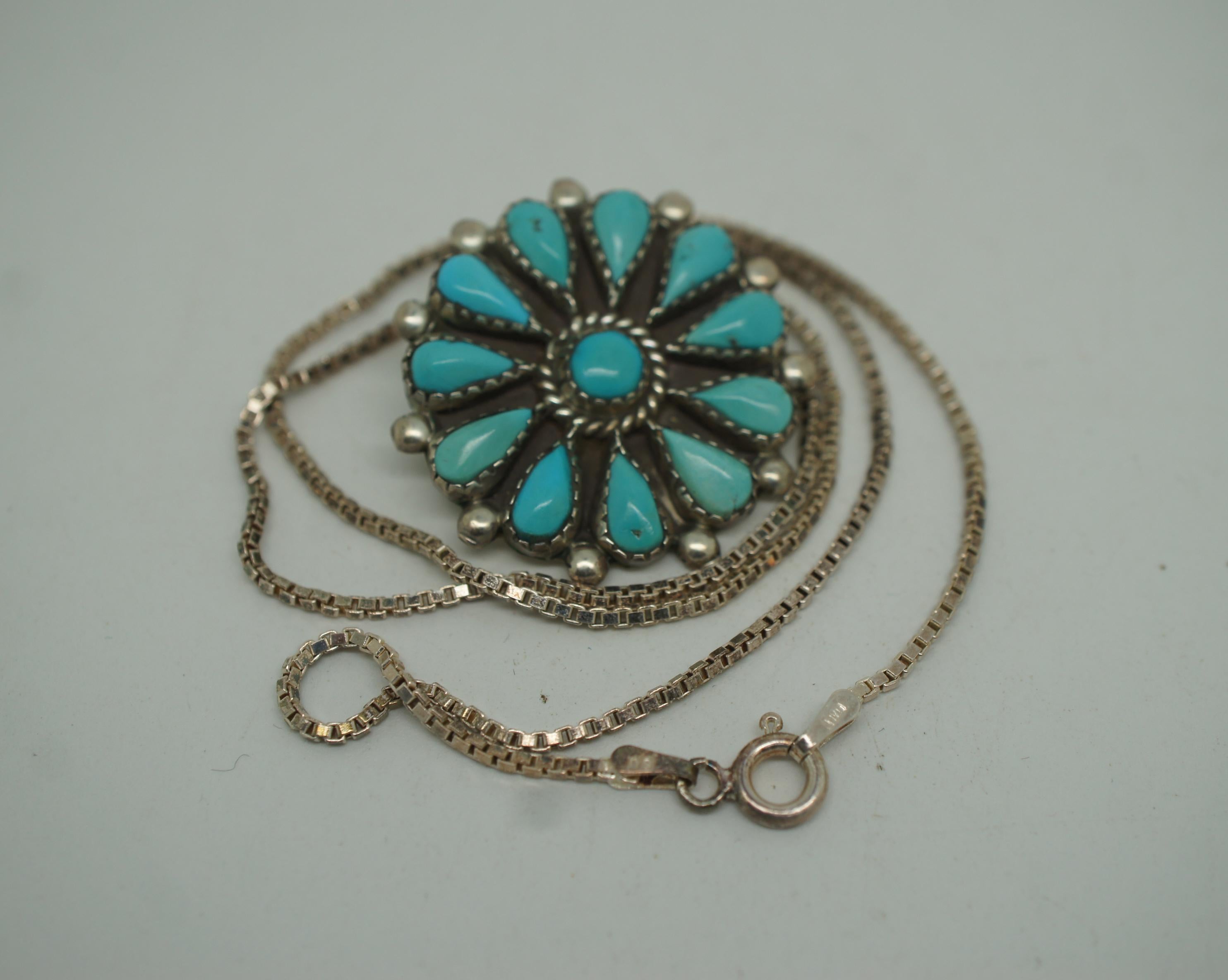 20th Century Phyllis Ortega Navajo Sterling Silver Turquoise Zuni Petit Point Jewelry Set