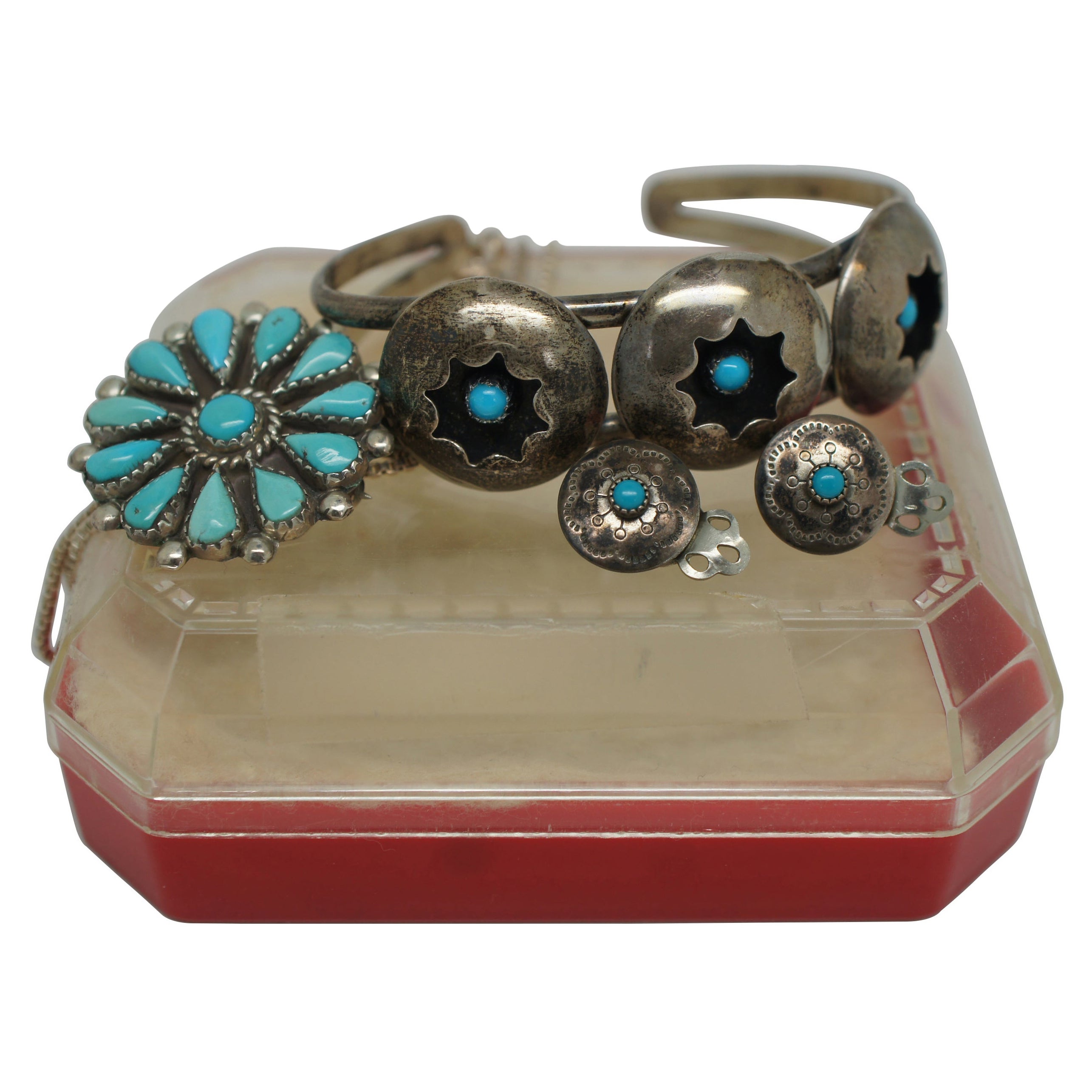 Phyllis Ortega Navajo Sterling Silver Turquoise Zuni Petit Point Jewelry Set