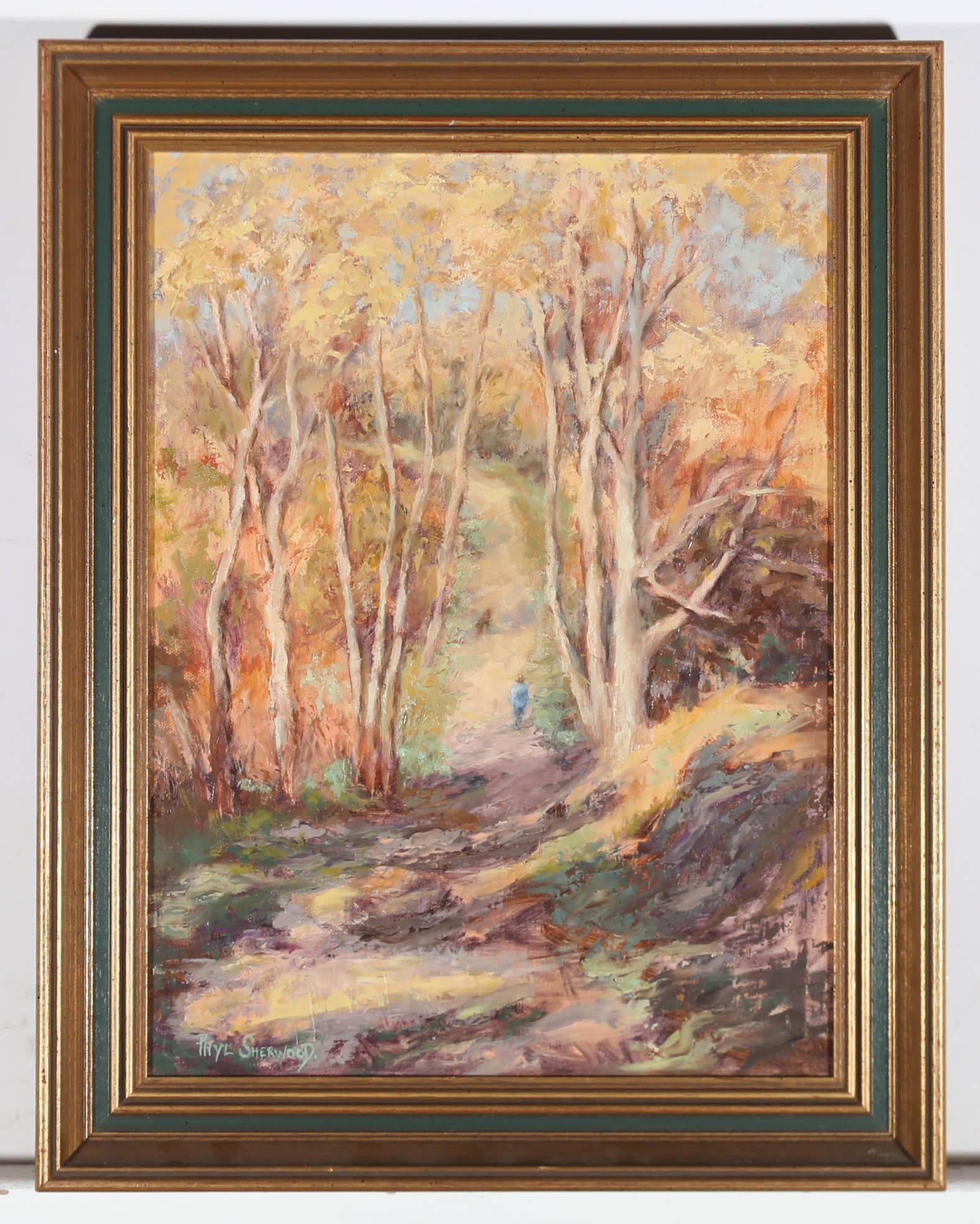 Phyllis Sherwood - Framed 20th Century Oil, Autumn on Headley Heath For Sale 2