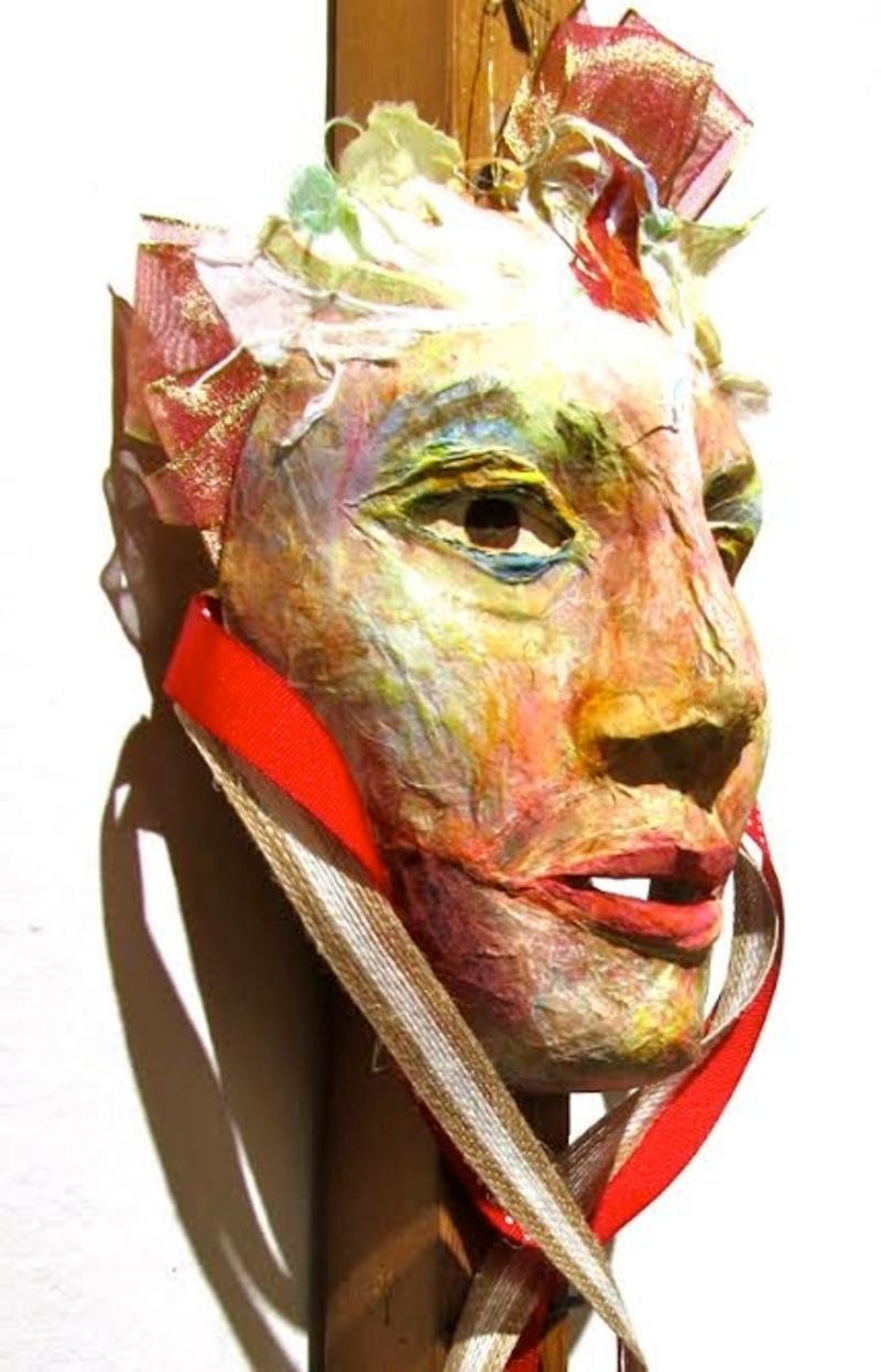 Mixed Media Mask -- Dahlia's Sister - Sculpture by Phyllis Tracy Malinow