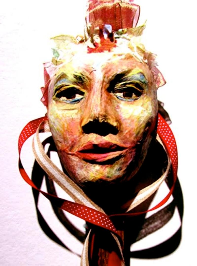 Phyllis Tracy Malinow Figurative Sculpture - Mixed Media Mask -- Dahlia's Sister