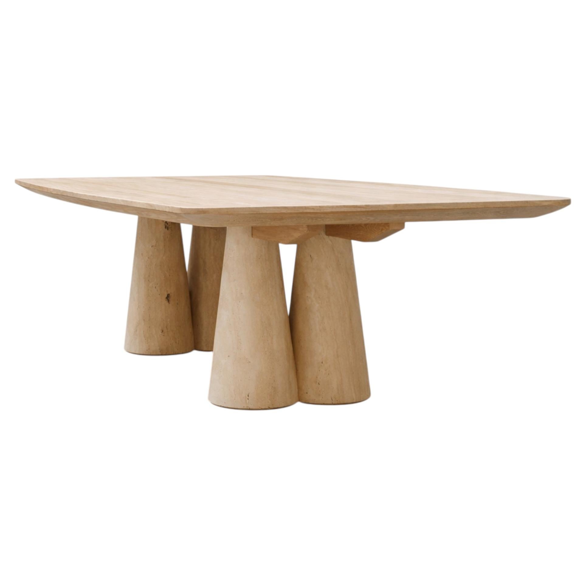 Phylum Travertine and Wood Sculptural Designer Dining Table, Contemporary Design