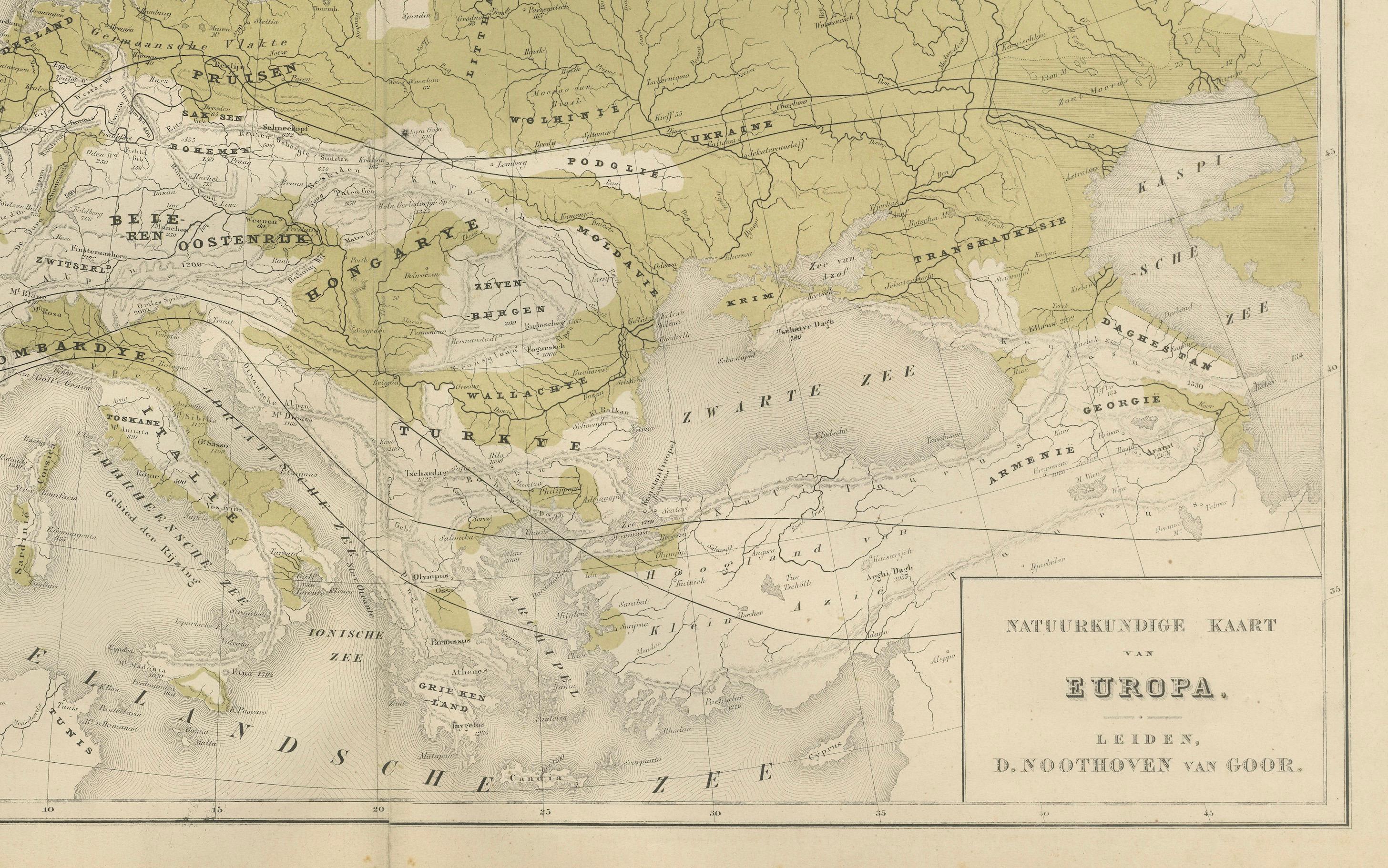 Mapa físico de Europa - Nieuwe Hand-Atlas de Frijlink & van Otterloo, 1876 Holandés en venta