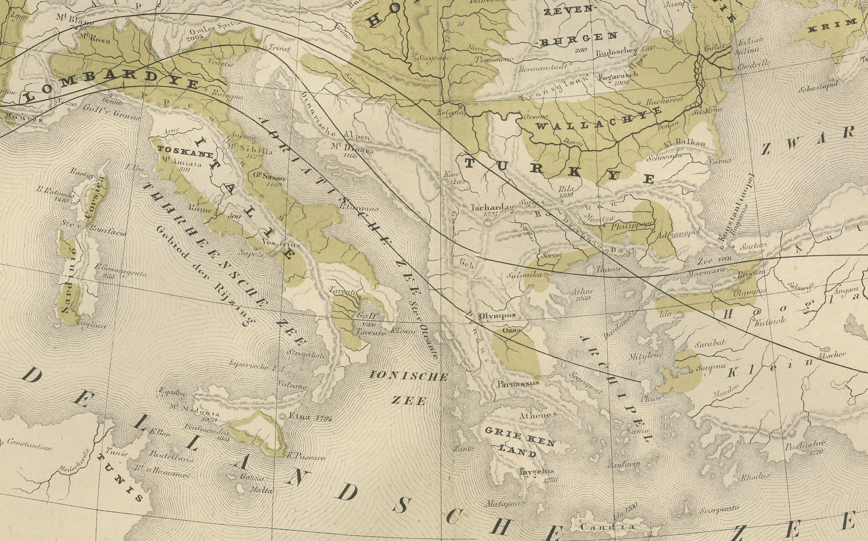 Mapa físico de Europa - Nieuwe Hand-Atlas de Frijlink & van Otterloo, 1876 en Bueno estado para la venta en Langweer, NL