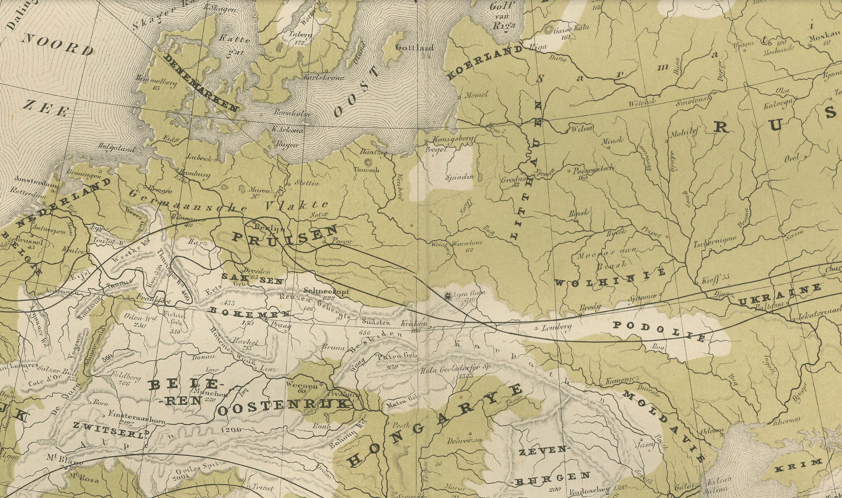 Mapa físico de Europa - Nieuwe Hand-Atlas de Frijlink & van Otterloo, 1876 Papel en venta