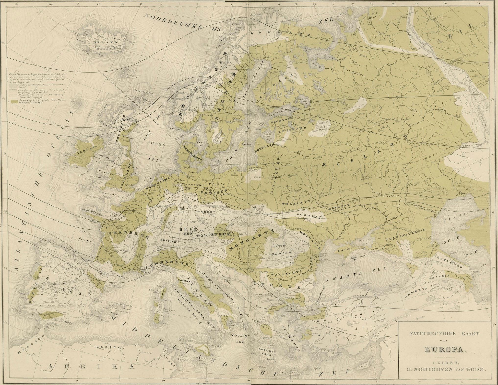 Mapa físico de Europa - Nieuwe Hand-Atlas de Frijlink & van Otterloo, 1876 en venta 1
