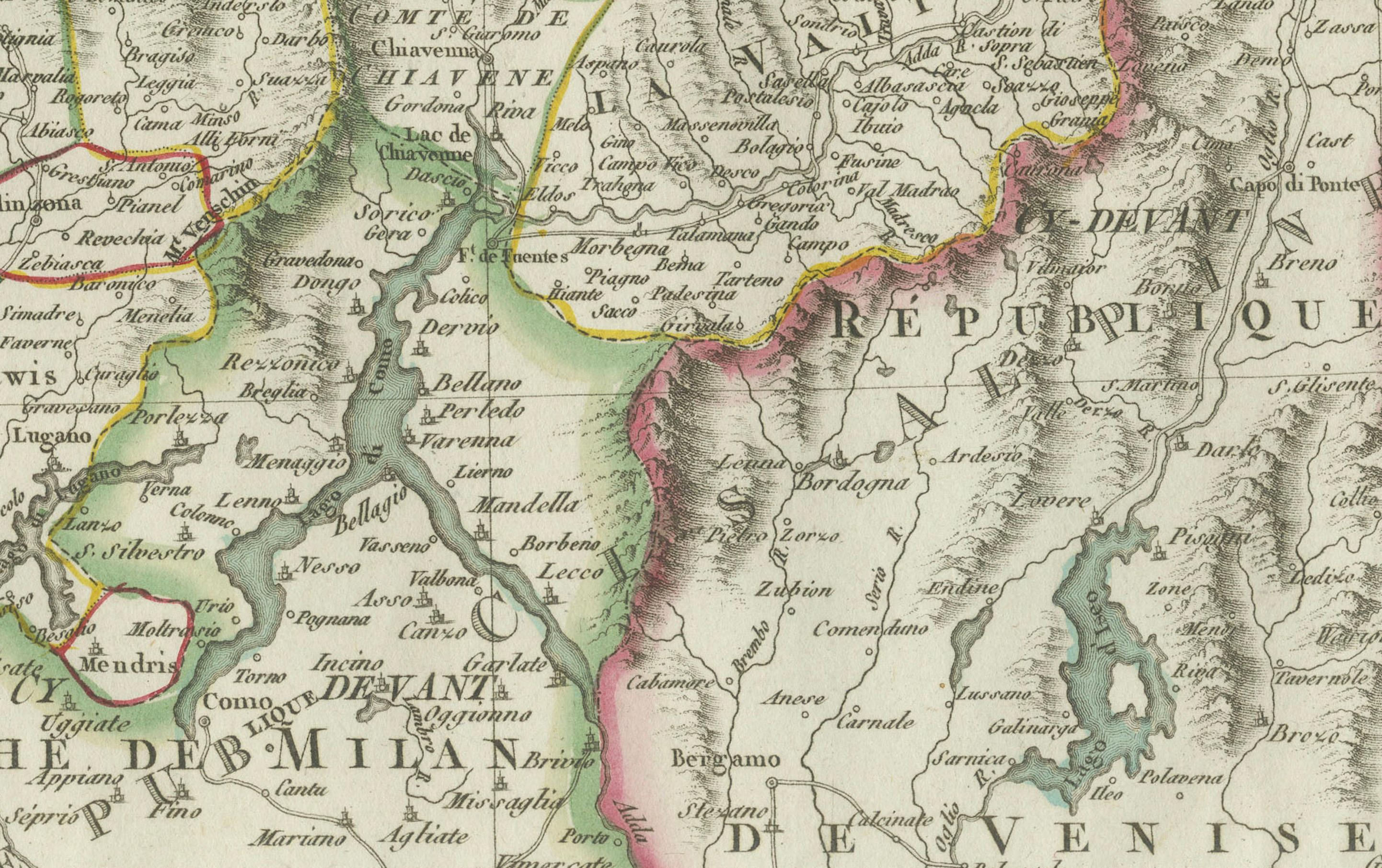 Mapa físico y político de Suiza: Finales del siglo XVIII - Atlas Mentelle finales del siglo XVIII en venta