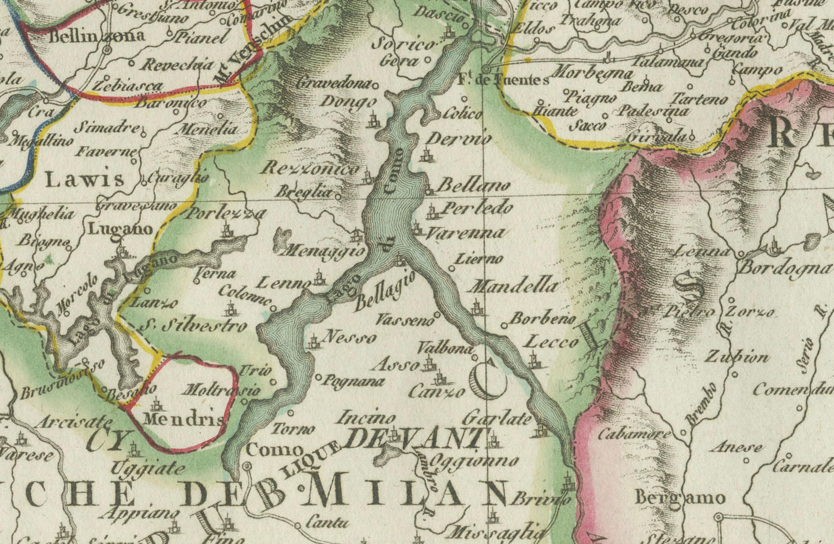 Mapa físico y político de Suiza: Finales del siglo XVIII - Atlas Mentelle Papel en venta