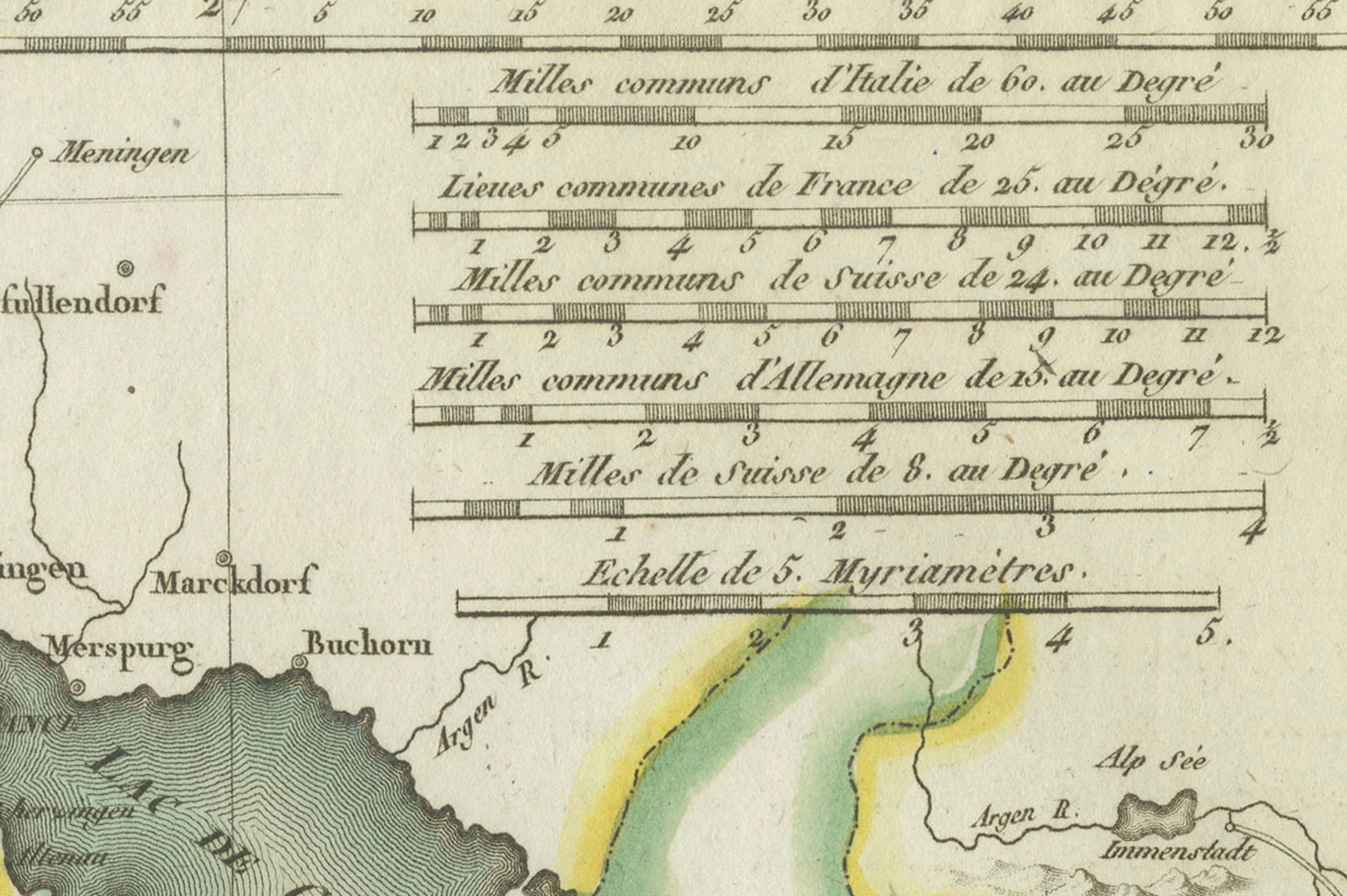 Mapa físico y político de Suiza: Finales del siglo XVIII - Atlas Mentelle en venta 1