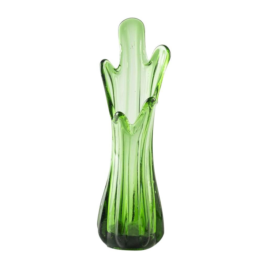 Phytomorphic Green Glass Vase, Northern Europe, 1970s For Sale