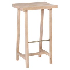 PI Bar Stool, Oak, High, RAW, Brass Detailed