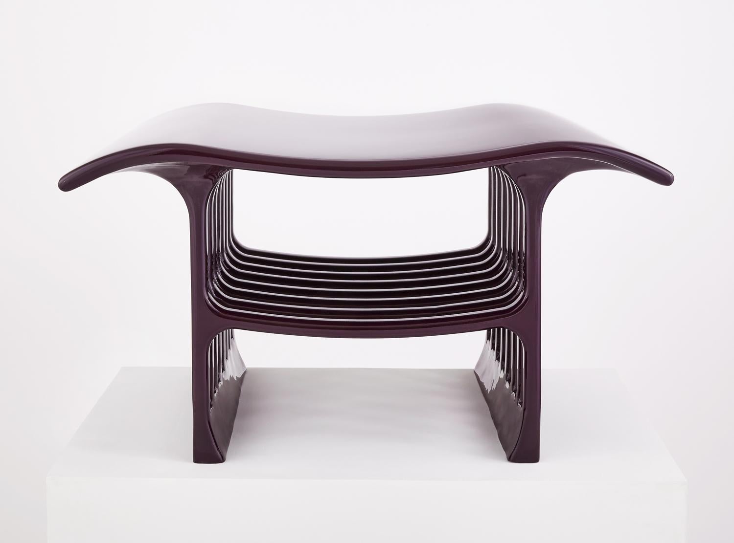 The constant p helps us understand our universe with greater clarity. The PI bench is a tribute to that concept. Constructed of solid wood and painted with an acrylic finish. The repetitive pattern is reminiscent of architectural elements found in