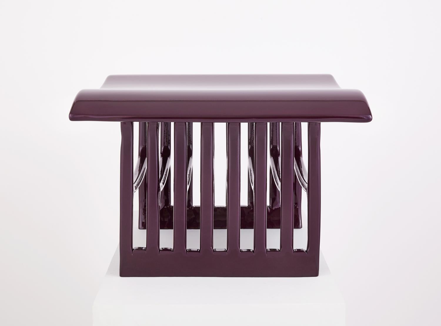Post-Modern Contemporary Purple Wood Sculpted Bench with Acrylic Finish For Sale