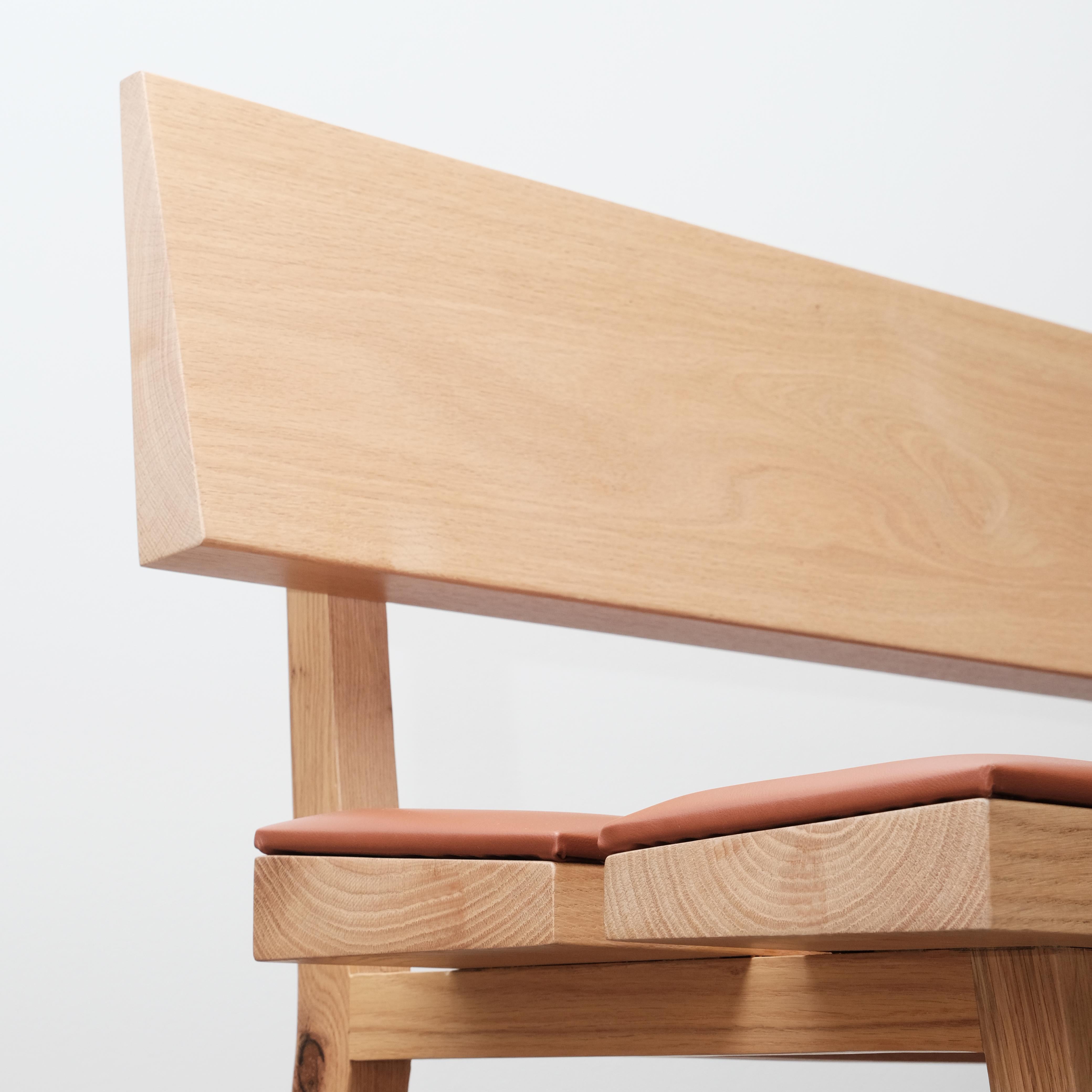 Scandinavian Modern PI Bench, Oak Backrest, Upholstered Forest For Sale
