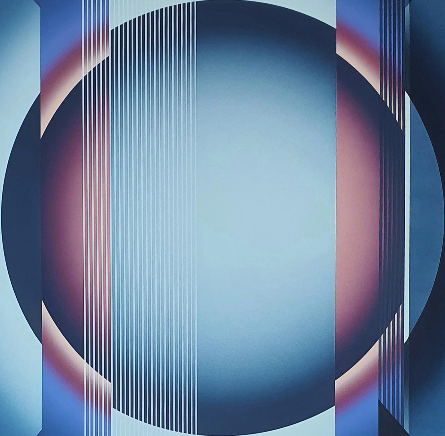 Émanations d'OP ART : O_EM d Blue Rose Black CONTEMPORARY POLISH FEMALE ARTIST - Painting de Pi Square Milena Kornacka