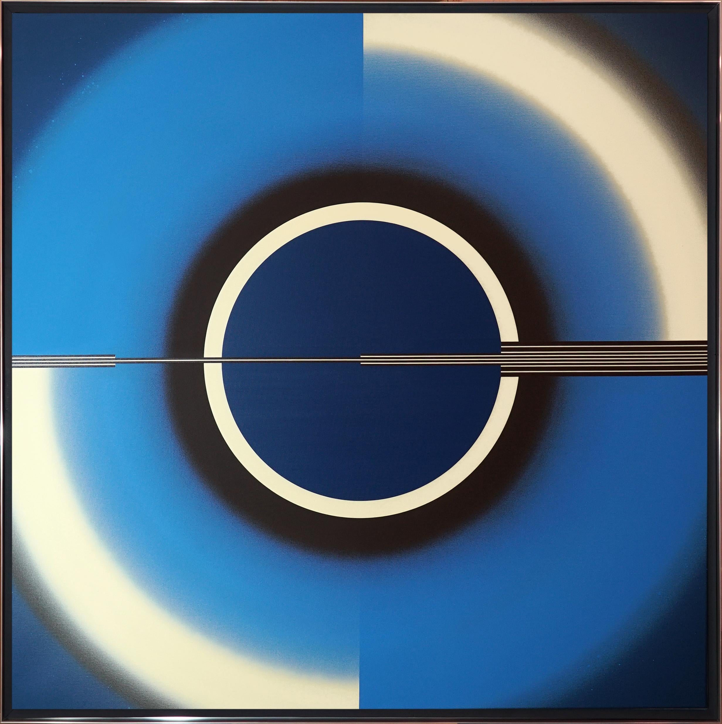OP ART “Emanations: O _EM 21, 9” Blue Black CONTEMPORARY POLISH FEMALE ARTIST - Painting by Pi Square Milena Kornacka