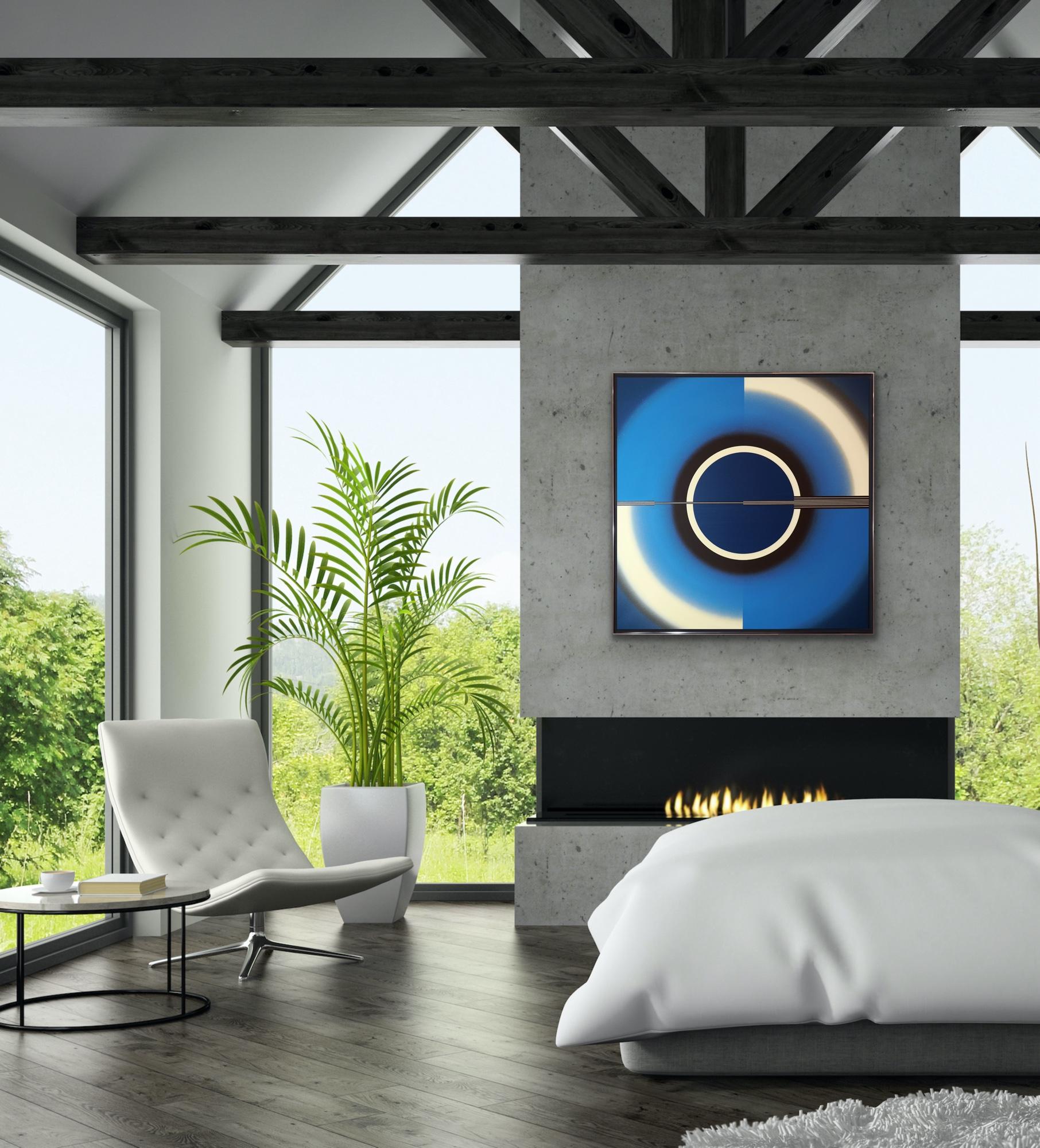 OP ART “Emanations: O _EM 21, 9” Blue Black CONTEMPORARY POLISH FEMALE ARTIST - Op Art Painting by Pi Square Milena Kornacka