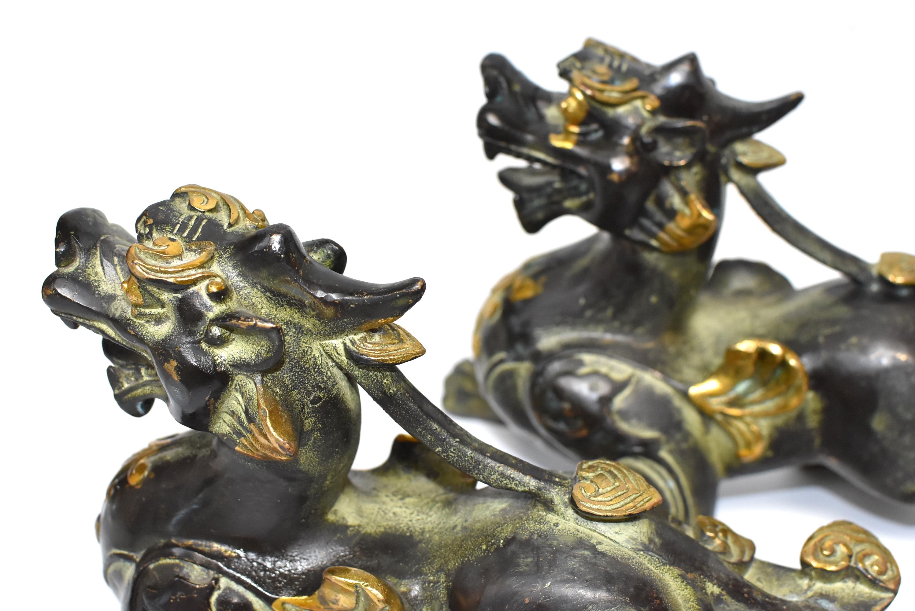 Pair Bronze Pi Xiu Lion Statues Paperweights 15